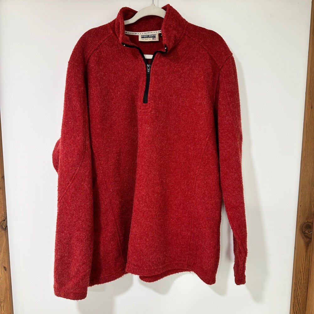 Stormy Kromer Mens Pullover Ironwood Wool Blend Quarter Zip Sweater XL Red